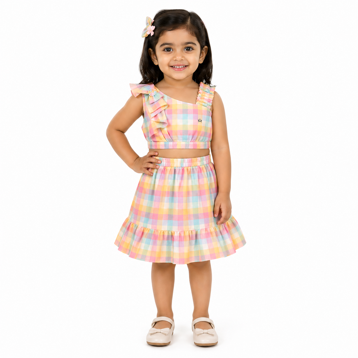 One-shoulder crop top & skirt set-Two-piece